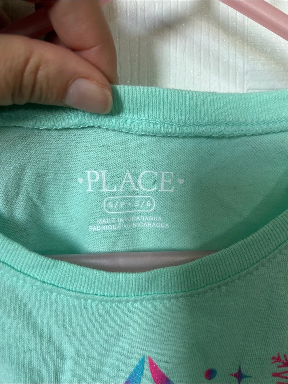 The Children's Place Mint Green Long Sleeve Tee with Pink & Blue Snowflake Motif